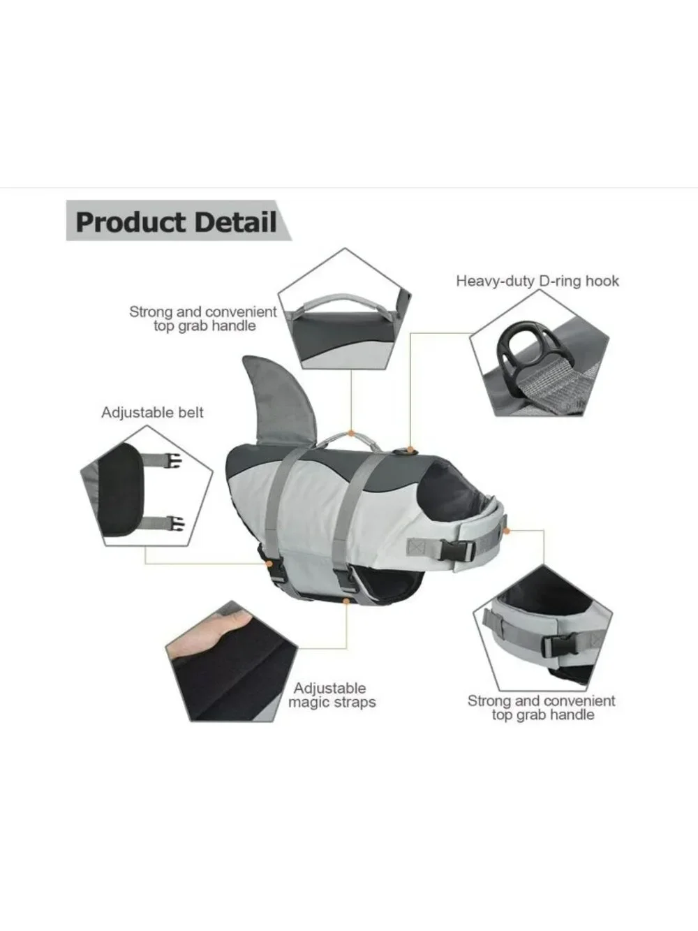 Dog Life Jacket With Shark Fin Adjustable Straps Safety Handle Swim Vest  XL
